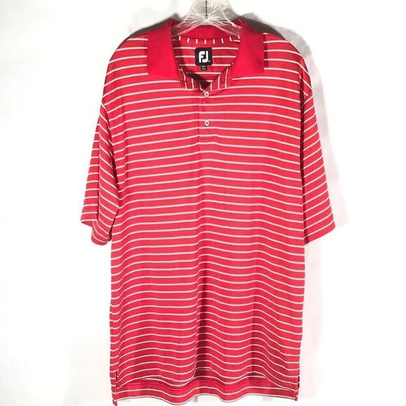 FootJoy Striped White Red Golf Golfing Polo Button Up Shirt - Picture 2 of 10